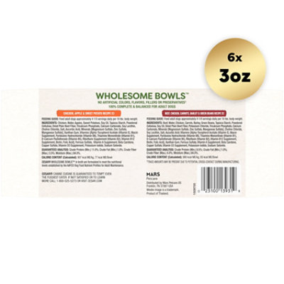 Cesar Wholesome Bowls Chicken And Beef Adult Soft Wet Dog Food Variety Pack 6 Count - 3 Oz - Image 3