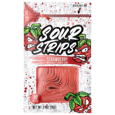 Sour Strips Strawberry Flavored Chewy Candy Bag - 3.4 Oz
