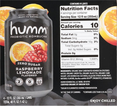 Humm Kombucha Raspberry Lemonade - 4-12 FZ - Image 5