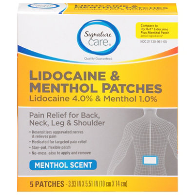 Signature Select/Care Pain Relief Lidocaine W/mnl Patch - 5 CT - Image 3