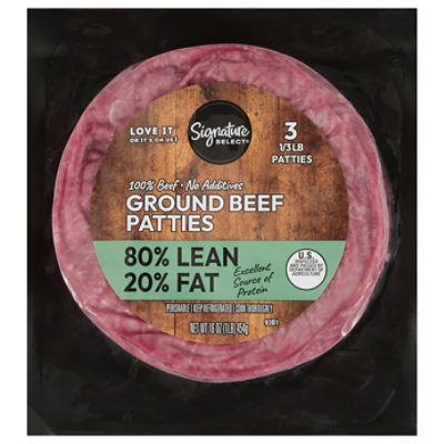 Signature Select Ground Beef Patties 80% Lean 20% Fat - 16 Oz