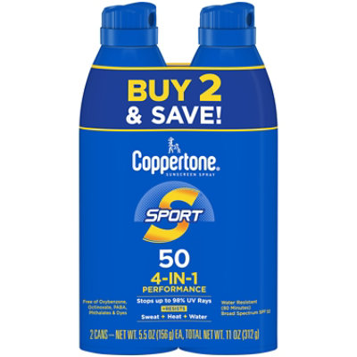 Coppertone Sport SPF 50 Sunscreen Spray Twinpack - 2-11 Oz - Image 2