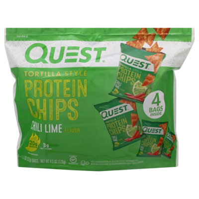 QUEST Chili Lime Flavor Tortilla Style Protein Chips 4 - 1.1 oz Bags