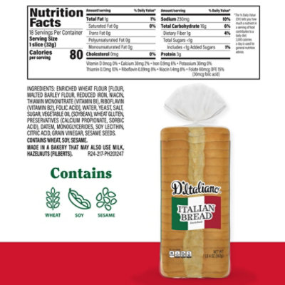 D' Italiano Italian Bread No Seeds - 20 Oz - Image 2