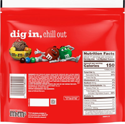 M&M'S Peanut Butter Milk Chocolate Candy Family Size In Resealable Bag - 17.2 Oz - Image 5