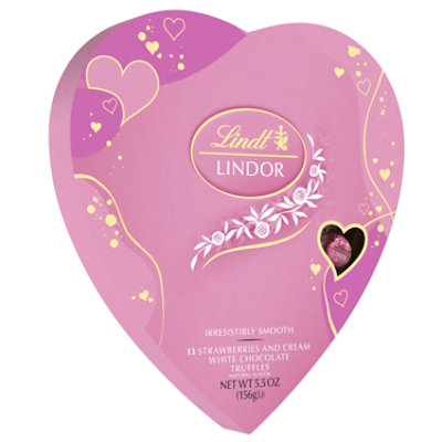 Lindt LINDOR Valentines Strawberries and Cream White Chocolate Candy Truffles Heart Box - 5.5 Oz - Image 1