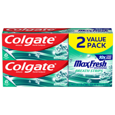 Colgate Max Fresh Toothpaste with Mini Breath Strips Clean Mint 2 Pack - 2-6.3 Oz - Image 1