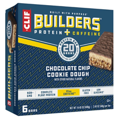 CLIF Builders + Caffeine Chocolate Chip Cookie Dough Flavor Protein Bars - 6-2.4 Oz - Image 1