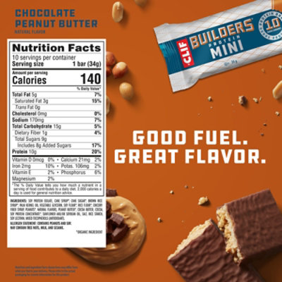 CLIF Builders Minis Chocolate Peanut Butter Flavor Protein Bars - 10-1.2 Oz - Image 4