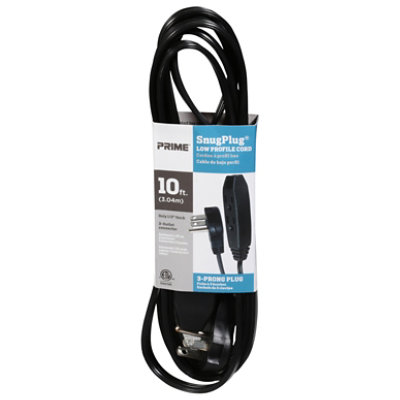 10ft 16/3 Spt 2 Black Snug Plug 3 Outlet Household Extension Cord - EA