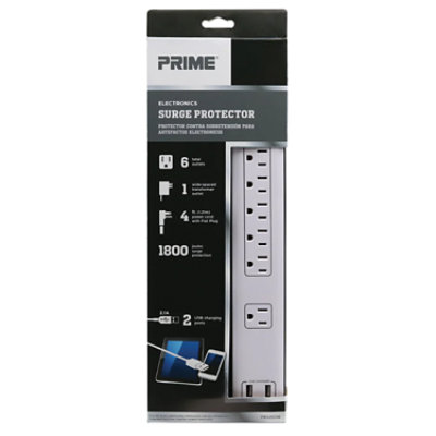 Prime 1800j 2-usb 4 Feet Cord 6 Outlet - Each - Image 1