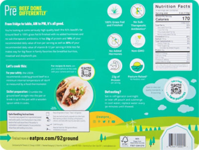 PRE Beef Grass Fed 92% Lean Ground Beef - 16 Oz - Image 6