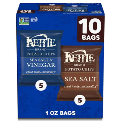 Kettle Brand Sea Salt and Salt & Vinegar Kettle Potato Chips Variety - 10 Ct - 1 Oz - Image 1