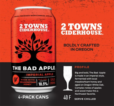 2 Towns Ciderhouse Bad Apple Imperial Cider In Cans - 4-12 Fl. Oz - Image 4