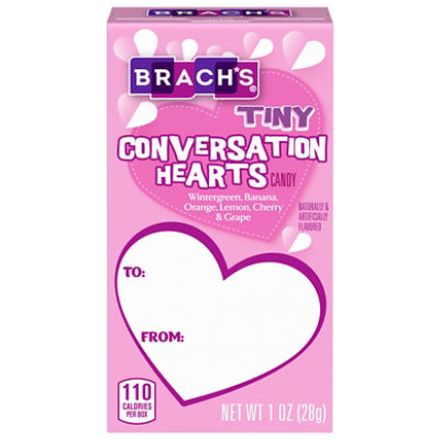 Brach's Candy, Wintergreen, Banana, Orange, Lemon, Cherry & Grape, Conversation Hearts, Tiny - 5 oz