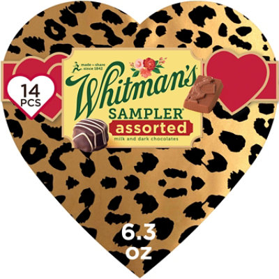 WHITMAN'S SAMPLER Valentine's Cheetah Heart Assorted Milk & Dark Chocolate Gift Box - 6.25 Oz