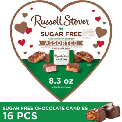 RUSSELL STOVER Valentine's Sugar Free Heart Chocolate Candy Gift Box - 8.3 Oz