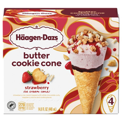 Häagen-Dazs Strawberry Butter Cookie Ice Cream Cones 4 - 3.72 Fl. Oz.
