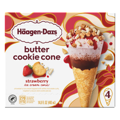 Häagen-Dazs Strawberry Butter Cookie Ice Cream Cones 4 - 3.72 Fl. Oz. - Image 1