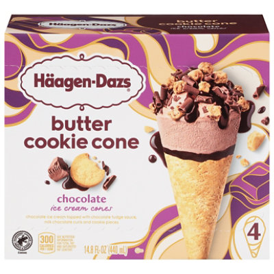 Häagen-Dazs Chocolate Butter Cookie Ice Cream Cones 4 - 3.72 Fl. Oz.