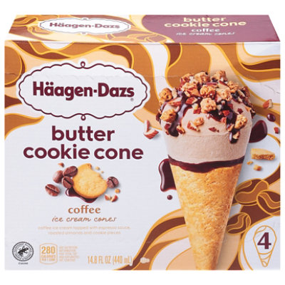 Häagen-Dazs Coffee Butter Cookie Ice Cream Cones 4 - 3.72 Fl. Oz.