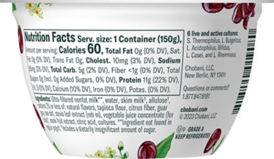 Chobani With Zero Sugar Black Cherry Yogurt - 5.3 Oz - Image 7