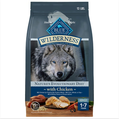 Blue Buffalo Wilderness Natural High Protein Dry Food for Adult Dogs Chicken Recipe Bag - 13 Lb - Image 1