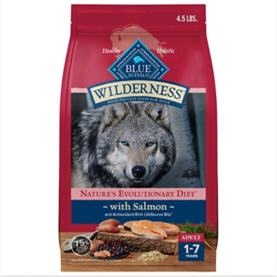 Blue Buffalo Wilderness Natural High Protein Dry Food for Adult Dogs Salmon Recipe Bag 4.5 Lb shaws