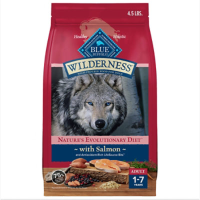 Blue Buffalo Wilderness Natural High Protein Dry Food for Adult Dogs Salmon Recipe Bag - 4.5 Lb - Image 1