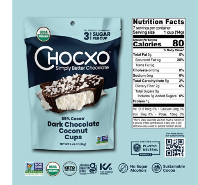 Chocxo Cup Drk Choc Cconut 85pr - 3.45 OZ - Image 3