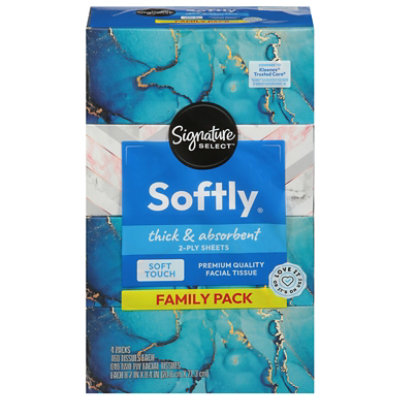 Signature SELECT Softly Facial Tissue Box 4 Pack 160 Ct - 4-160 CT