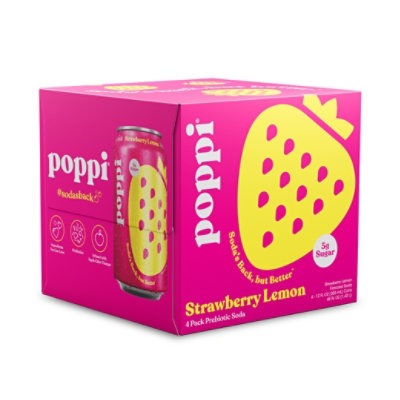 Poppi Prebiotic  Strawberry Lemon - 4 - 12 Fl. Oz. - Image 1