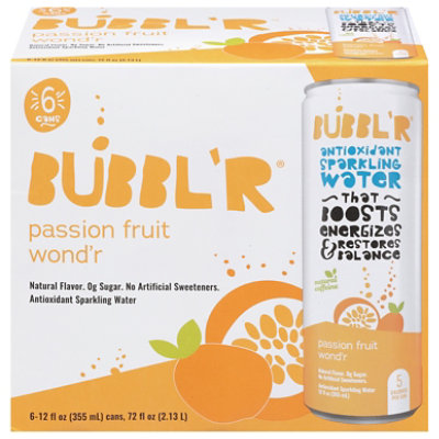 Bubbl'r Passion Fruit Wonder Sparkling Water Multipack - 6-12 Fl. Oz. - Image 1