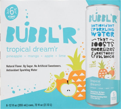 Bubbl'r Antioxidant Tropical Dream'r Sparkling Water Can Multipack - 6-12 Fl. Oz. - Image 6