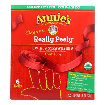 Annie's Homegrown Really Peely Fruit Tape Organic Swirly Strawberry Rolls - 6 per Pack (8 Packs Total) - Image 1