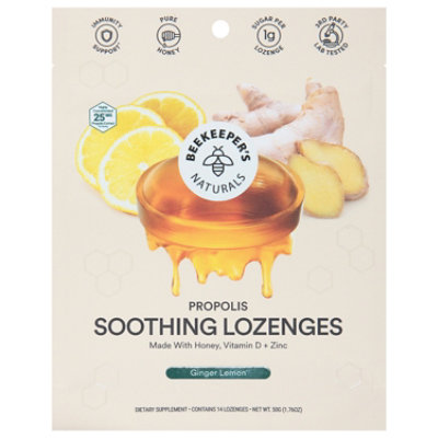 Beekeeper's Naturals Ginger Lemon Soothing Lozenges - 14 Count - Image 3