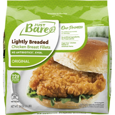 Just Bare Fully Cooked Lightly Breaded Chicken Breast Original Fillets - 24 Oz - Image 1