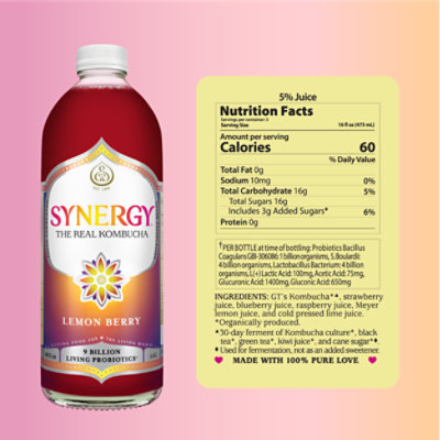 Synergy The Real Kombucha Lemon Berry - 48 Fl. Oz. - Image 6