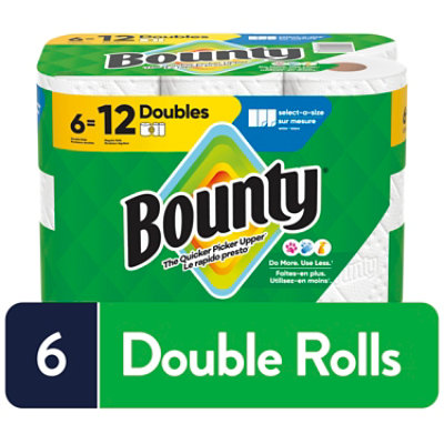 Bounty 6 Double Roll Select A Size White Tissue - 6 Count - Image 1