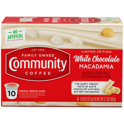 Community Coffee White Chocolate Macadamia iced Latte Coffe Single Serve Box - 10-3.7 Oz - Image 1