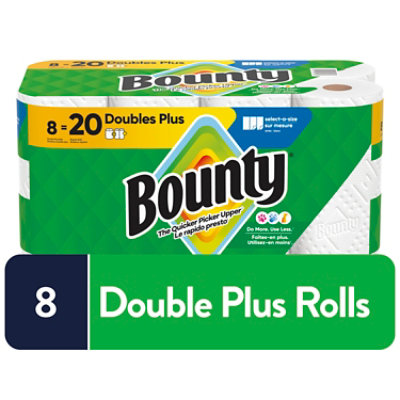 Bounty Paper Towels, Double Plus Rolls, Select-A-Size, White, 2-Ply 8 ea