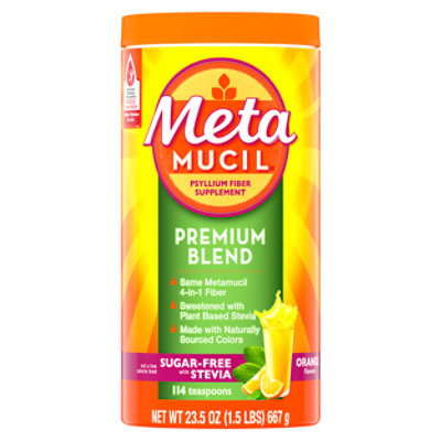 Metamucil Psyllium Fiber Powder Supplement Premium Blend Sugar Free Orange 114 Teaspoons 23.1 Oz - 23.5 OZ - Image 1