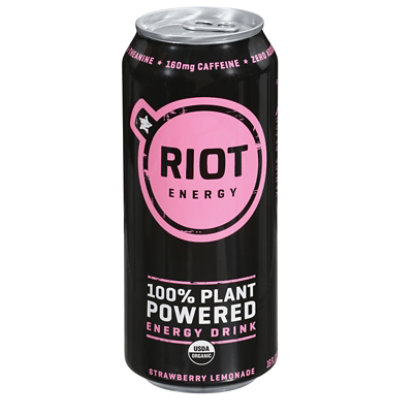 Riot Energy Drink Strawberry Lemonade Organic - 16 FZ - Image 1
