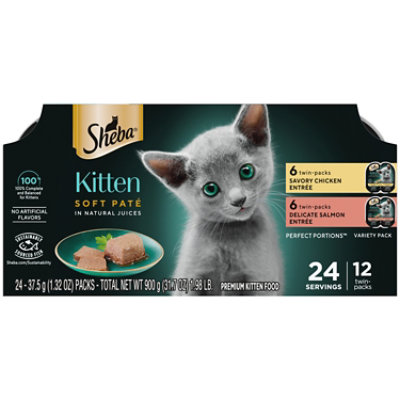 Sheba Perfect Portions Chicken and Salmon Wet Kitten Food Pate Variety Pack 12 Count - 2.6 Oz - Image 1