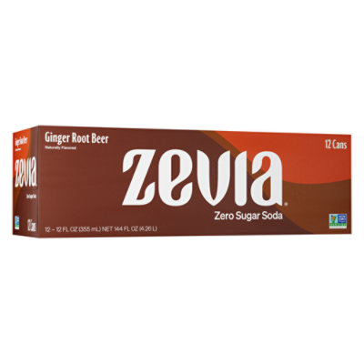 Zevia Zero Sugar Ginger Root Beer Soda - 12-12 Fl. Oz. - Image 1