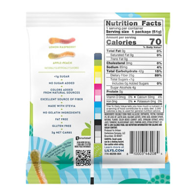 Lilys Tart N Tasty Fruit No Sugar Added Gummy Worms Sweets Bag - 1.8 Oz - Image 2
