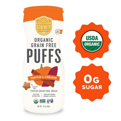 Serenity Kids Pumpkin & Cinnamon Organic Grain Free Puffs Baby & Toddler Snacks - 1.5 Oz