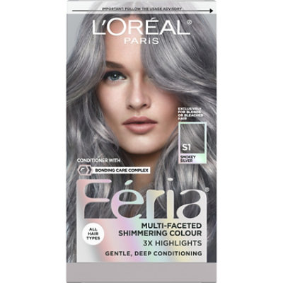 L'Oreal Paris Feria Shimmering Permanent Hair Color S1 Smokey Silver (Silver Gray) Kit - Each - Image 1