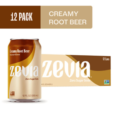 Zevia Zero Sugar Creamy Root Beer Soda - 12-12 Fl. Oz. - Image 1