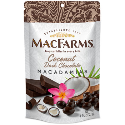 Macfarms Coconut Dark Chocolate Macadamias - 4.5 Oz - Image 1